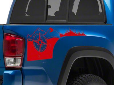 SEC10 Rear Bed Compass Decal; Red (05-25 Tacoma)