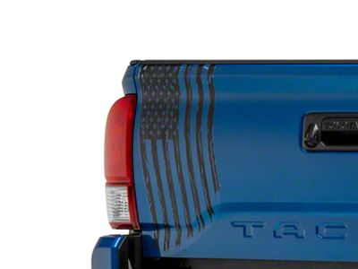 SEC10 Vertical Tailgate Distressed Flag Decal; Matte Black (05-25 Tacoma)