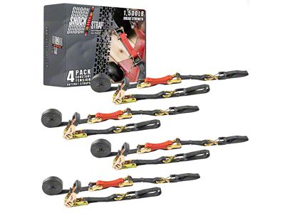 ShockStrap 1-Inch x 10-Foot Constant Tension Ratcheting Tie Down Straps; 1,500 lb.; 4-Pack