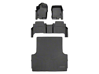 SmartLiner Smart Coverage Custom Fit Front, Rear Floor and Bed Mat Liners; Black (08-21 Frontier Crew Cab w/ 5-Foot Bed & w/o Rockford Fosgate Audio System, Vinyl Flooring)
