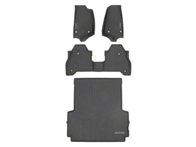 SmartLiner Smart Coverage Custom Fit Rubber Front, Rear Floor and Bed Mat Liners; Black (20-25 Jeep Gladiator JT w/ Lockable Rear Underseat Storage)