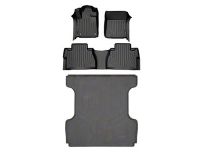 SmartLiner Smart Coverage Custom Fit Front, Rear Floor and Bed Mat Liners; Black (14-21 Tundra CrewMax w/ Front Bucket Seats & w/o Vinyl Flooring)