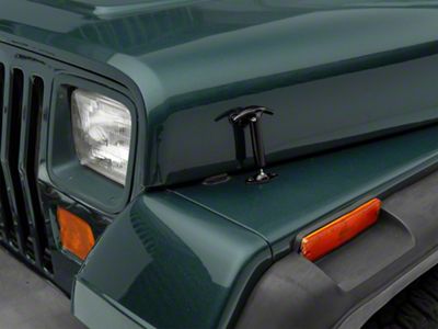 Smittybilt Hood Catch Kit; Black (76-95 Jeep CJ5, CJ7 & Wrangler YJ)