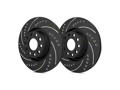 SP Performance Cross-Drilled and Slotted 6-Lug Rotors with Black ZRC Coating; Rear Pair (21-25 Bronco, Excluding Raptor)