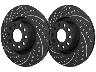 SP Performance Double Drilled and Slotted Rotors with Black ZRC Coating; Front Pair (90-98 Jeep Wrangler YJ & TJ; 1999 Jeep Wrangler TJ w/ 3-1/4-Inch Composite Rotors)