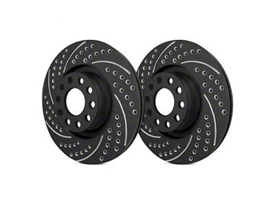 SP Performance Double Drilled and Slotted Rotors with Black ZRC Coating; Front Pair (18-25 Jeep Wrangler JL w/ 328mm Solid Rear Rotors)