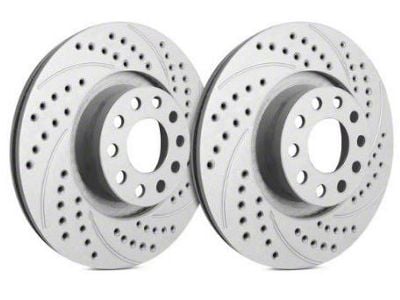 SP Performance Double Drilled and Slotted Rotors with Gray ZRC Coating; Front Pair (07-18 Jeep Wrangler JK)