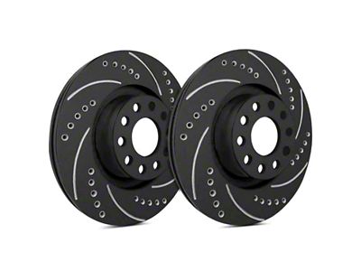 SP Performance Cross-Drilled and Slotted 6-Lug Rotors with Black ZRC Coating; Front Pair (18-24 Titan XD)