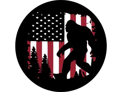Bigfoot or Sasquatch American Flag Spare Tire Cover; Black (21-25 Bronco)