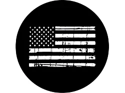 Distressed American Flag in White Spare Tire Cover; Black (21-25 Bronco)