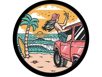 Girl at the Beach in Her Pink Bronco Spare Tire Cover; Black (21-25 Bronco)