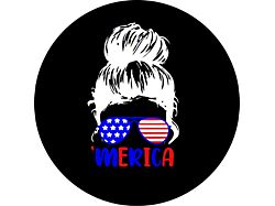 Messy Bun Girl with Sunglasses + 'Merica Spare Tire Cover; Black (21-25 Bronco)