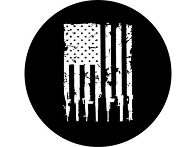Distressed American Flag Guns Design Spare Tire Cover with White Flag; Black (18-25 Jeep Wrangler JL)