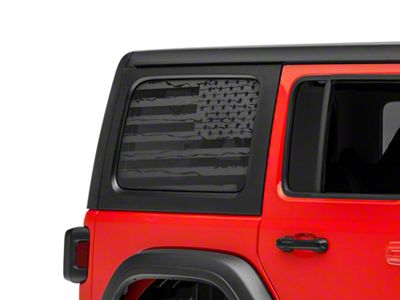 SEC10 Distressed Flag Hard Top Window Decal; Matte Black (18-25 Jeep Wrangler JL 4-Door)