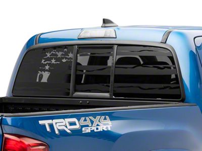 SEC10 Full Window Distressed American Flag Decal; Matte Black (05-25 Tacoma)