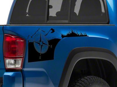 SEC10 Rear Bed Compass Decal; Gloss Black (05-25 Tacoma)
