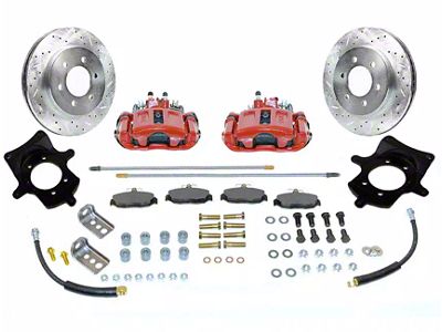 SSBC-USA Rear Disc Brake Conversion Kit with Built-In Parking Brake Assembly and Cross-Drilled/Slotted Rotors; Red Calipers (95-01 Jeep Cherokee XJ)