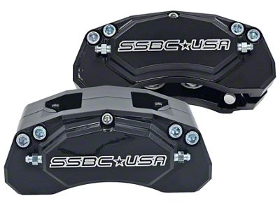 SSBC-USA M4-Moab Rear 4-Piston Caliper and Performance Brake Pad Upgrade Kit; Black Calipers (20-25 Jeep Gladiator JT)
