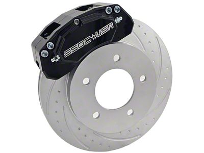 SSBC-USA M4-Moab Rear 4-Piston Caliper and Performance Brake Pad Upgrade Kit with Cross-Drilled Slotted Rotors; Black Calipers (20-25 Jeep Gladiator JT)