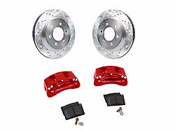 SSBC-USA M6-Moab Front 6-Piston Caliper and Performance Brake Pad Upgrade Kit with Dimple Drilled/Slotted Rotors; Red Calipers (07-25 Jeep Wrangler JK & JL)