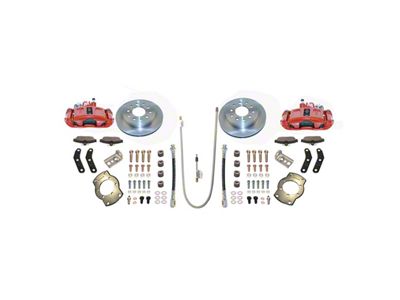 SSBC-USA Rear Disc Brake Conversion Kit with Built-In Parking Brake Assembly and Cross-Drilled/Slotted Rotors; Red Calipers (76-86 Jeep CJ7 w/ Warn AMC 20 Axle)