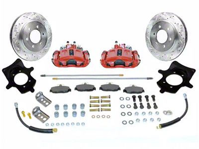 SSBC-USA Rear Disc Brake Conversion Kit with Built-In Parking Brake Assembly and Cross-Drilled/Slotted Rotors; Red Calipers (97-06 Jeep Wrangler TJ w/ Dana 44 Rear Axle)