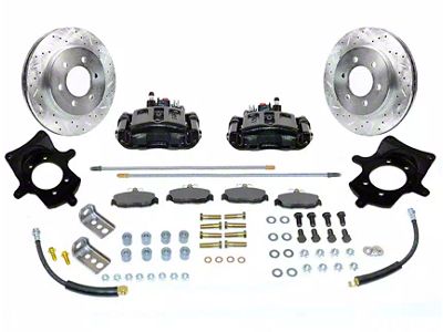 SSBC-USA Rear Disc Brake Conversion Kit with Built-In Parking Brake Assembly and Cross-Drilled/Slotted Rotors; Black Calipers (97-06 Jeep Wrangler TJ w/ Dana 35 Rear Axle)