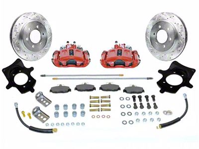 SSBC-USA Rear Disc Brake Conversion Kit with Built-In Parking Brake Assembly and Cross-Drilled/Slotted Rotors; Red Calipers (90-95 Jeep Wrangler YJ)