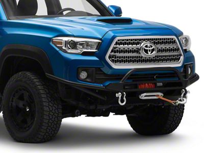 Southern Style Offroad Slimline Tube Front Bumper with 30-Inch Baja Designs S8 Light Bar Cutout and Bull Bar; Black (16-23 Tacoma)