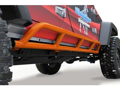 Steinjager Bare Metal Knuckles Rock Sliders; Fluorescent Orange (07-18 Jeep Wrangler JK 4-Door)