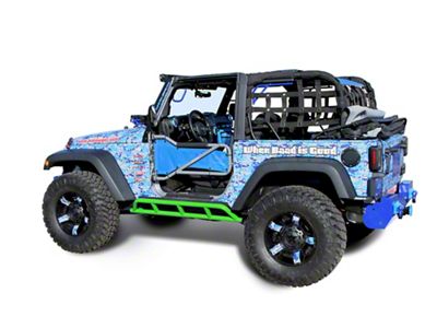 Steinjager Bare Metal Knuckles Rock Sliders; Neon Green (07-18 Jeep Wrangler JK 2-Door)