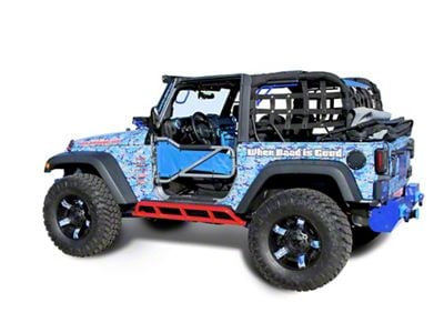 Steinjager Bare Metal Knuckles Rock Sliders; Red Baron (07-18 Jeep Wrangler JK 2-Door)
