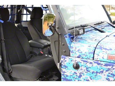 Steinjager Door Hinge Mounted Mirrors; Black Hammertone (07-18 Jeep Wrangler JK)