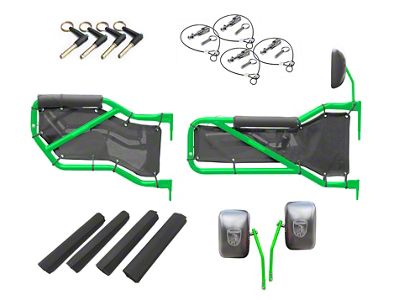 Steinjager Front and Rear Tube Doors; Neon Green and Red Mesh (07-18 Jeep Wrangler JK 4-Door)