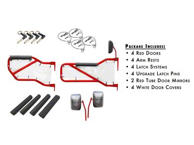 Steinjager Front and Rear Tube Doors; Red Baron and White Mesh (07-18 Jeep Wrangler JK 4-Door)