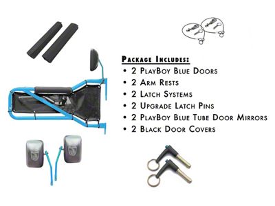 Steinjager Front Tube Doors; Playboy Blue and Black Mesh (07-18 Jeep Wrangler JK)