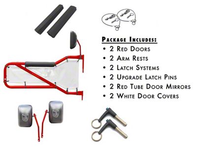 Steinjager Front Tube Doors; Red Baron and White Mesh (07-18 Jeep Wrangler JK)