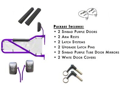 Steinjager Front Tube Doors; Sinbad Purple and White Mesh (07-18 Jeep Wrangler JK)