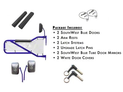 Steinjager Front Tube Doors; Southwest Blue and White Mesh (07-18 Jeep Wrangler JK)