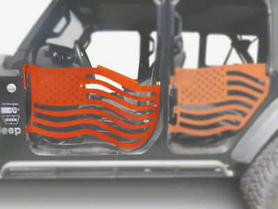 Steinjager Premium American Flag Front Trail Doors; Fluorescent Orange (20-25 Jeep Gladiator JT)