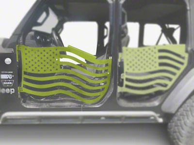 Steinjager Premium American Flag Front Trail Doors; Gecko Green (20-25 Jeep Gladiator JT)