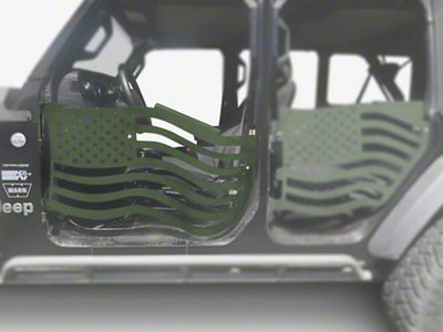 Steinjager Premium American Flag Front Trail Doors; Locas Green (20-25 Jeep Gladiator JT)