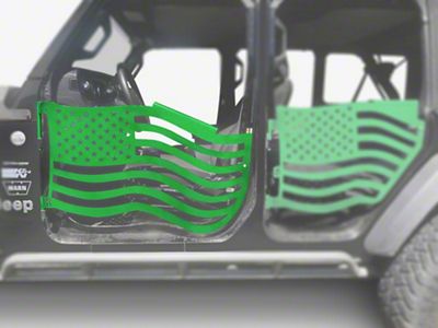 Steinjager Premium American Flag Front Trail Doors; Neon Green (20-25 Jeep Gladiator JT)