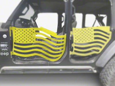 Steinjager Premium American Flag Front Trail Doors; Neon Yellow (20-25 Jeep Gladiator JT)