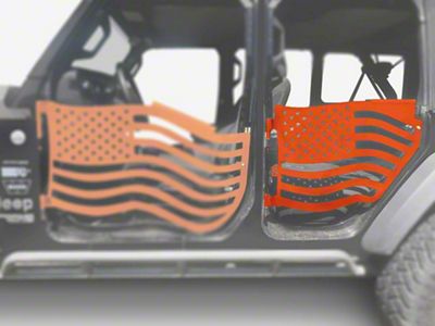 Steinjager Premium American Flag Rear Trail Doors; Fluorescent Orange (20-25 Jeep Gladiator JT)