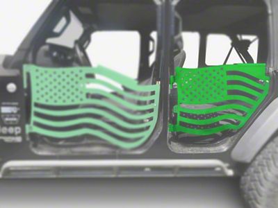 Steinjager Premium American Flag Rear Trail Doors; Neon Green (20-25 Jeep Gladiator JT)