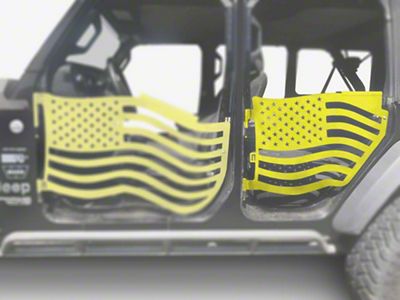 Steinjager Premium American Flag Rear Trail Doors; Neon Yellow (20-25 Jeep Gladiator JT)