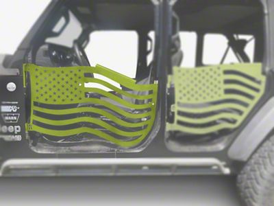 Steinjager Premium American Flag Front Trail Doors; Gecko Green (18-25 Jeep Wrangler JL)