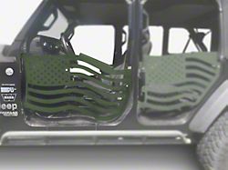 Steinjager Premium American Flag Front Trail Doors; Locas Green (18-25 Jeep Wrangler JL)