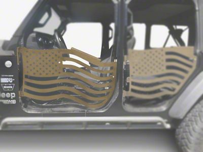 Steinjager Premium American Flag Front Trail Doors; Military Beige (18-25 Jeep Wrangler JL)